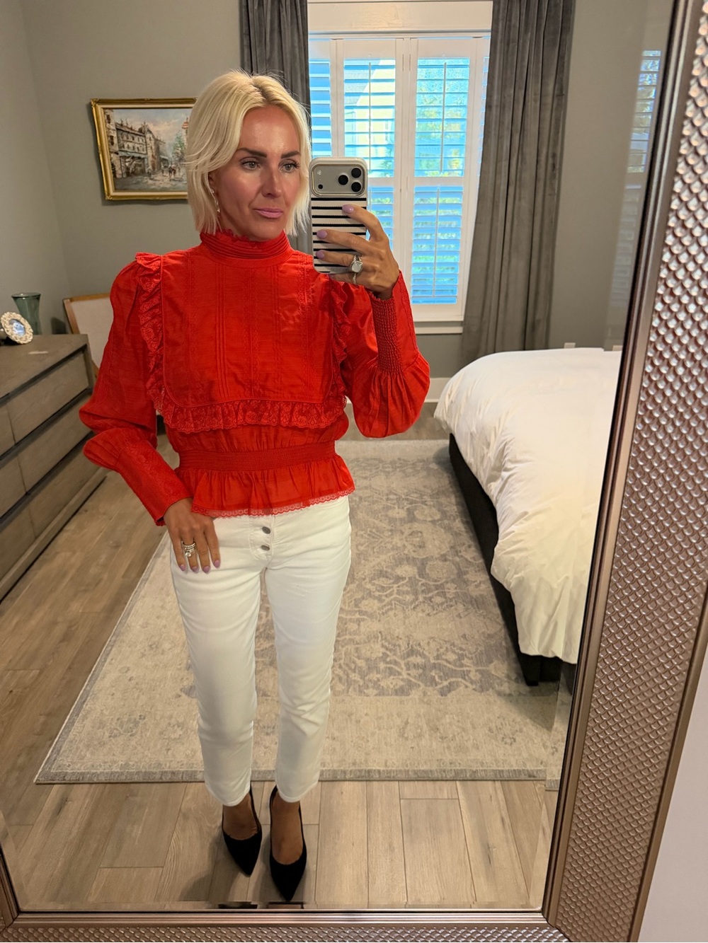 HUNTER BELL Red Lace-Trim Blouse